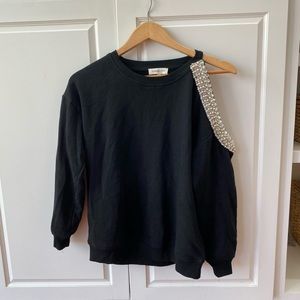 Jeweled Off Shoulder Sweatshirt